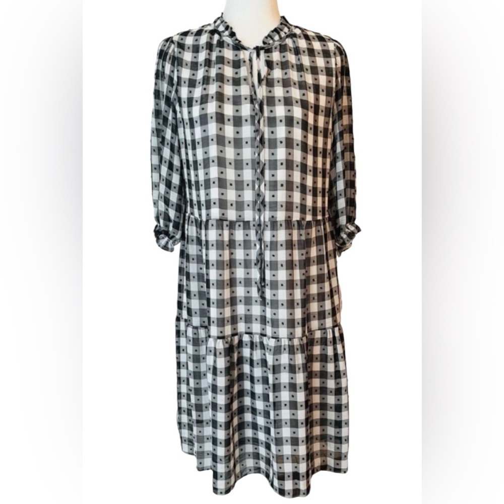 Nanette Lepore Black & White Gingham Neck Tie Dress Women’s Size 6